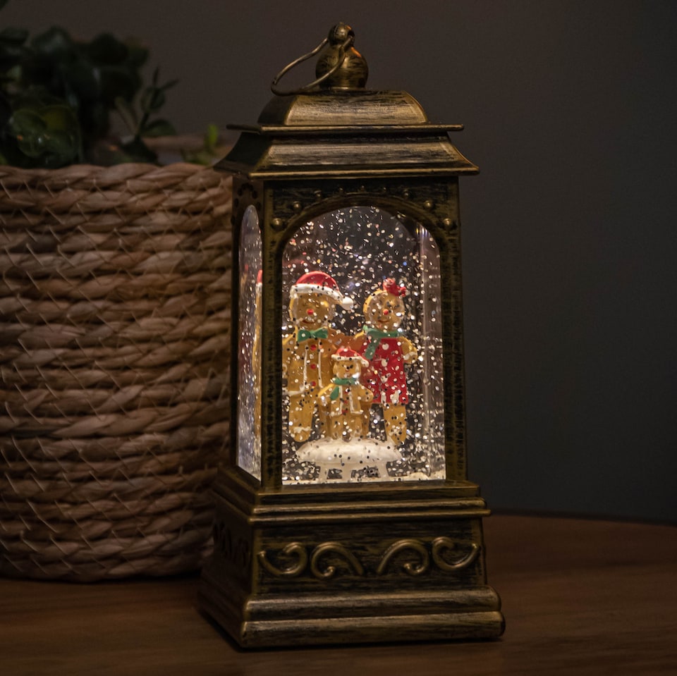image 1 of 21cm Dual Powered Light up Christmas Gingerbread Family Water Spinner with LEDs