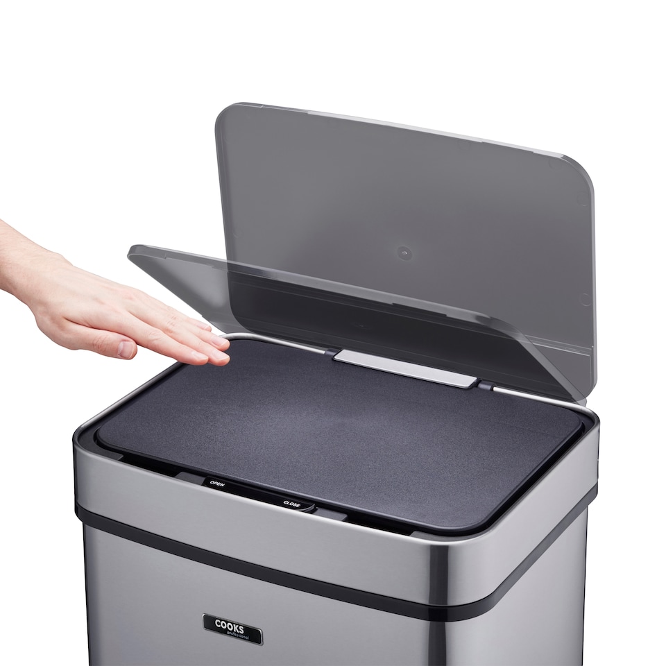 image 1 of Cooks Professional Recycling Sensor Bin 75L with Dual Compartments & Food Caddy | Silver | Silver