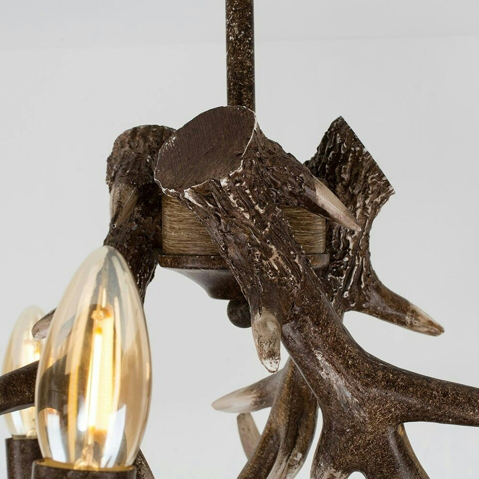 image 1 of ValueLights Rustic Caribou Antler 3 Way Brown Ceiling Light