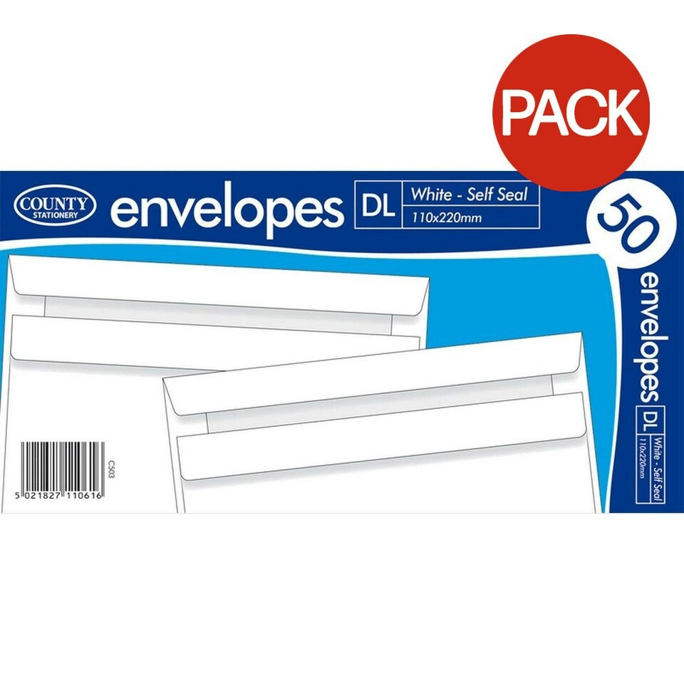 image 1 of County Stationery Self Seal Envelope (Pack of 50) - White - DL