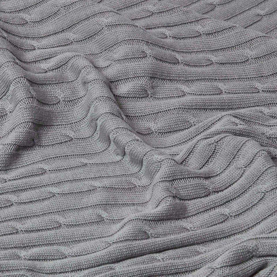image 1 of Homescapes Cotton Cable Knit Throw - Grey - 150 x 200 cm Grey