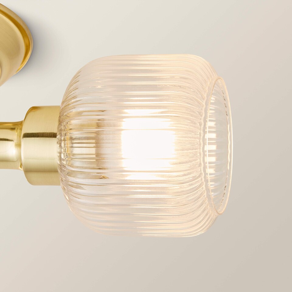 image 1 of ValueLights Calpe 3 Way Brass Ceiling Spotlight Ribbed Clear Shades | Bronze