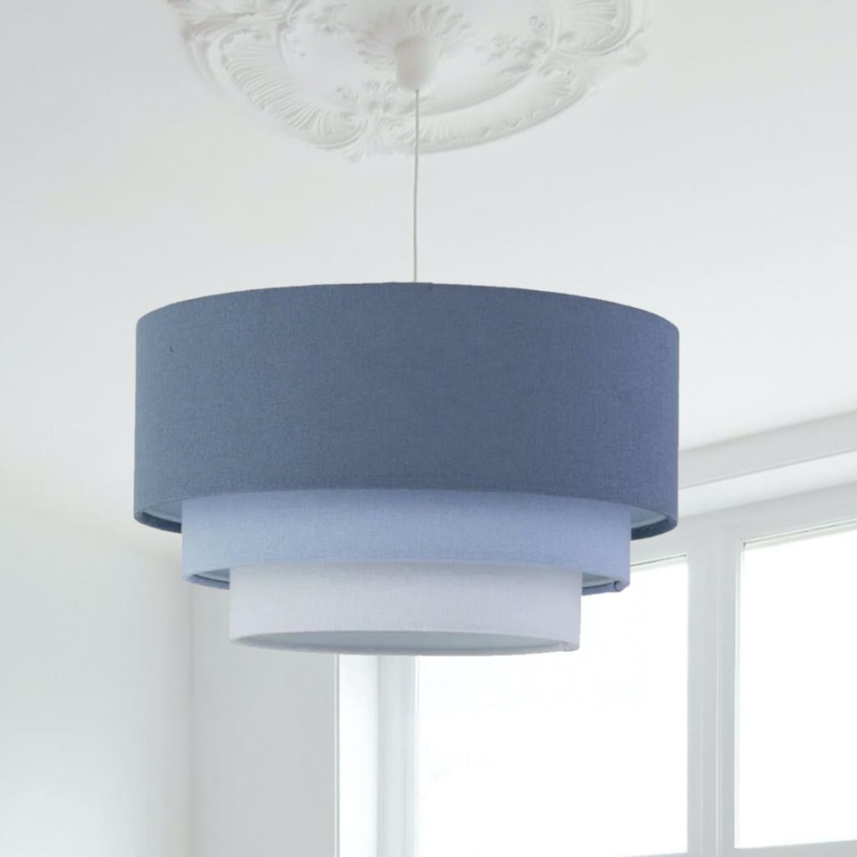 image 1 of Gabi - Blue Ombre Linen 3 Tier Ceiling Light Shade | Blue | Medium | 1