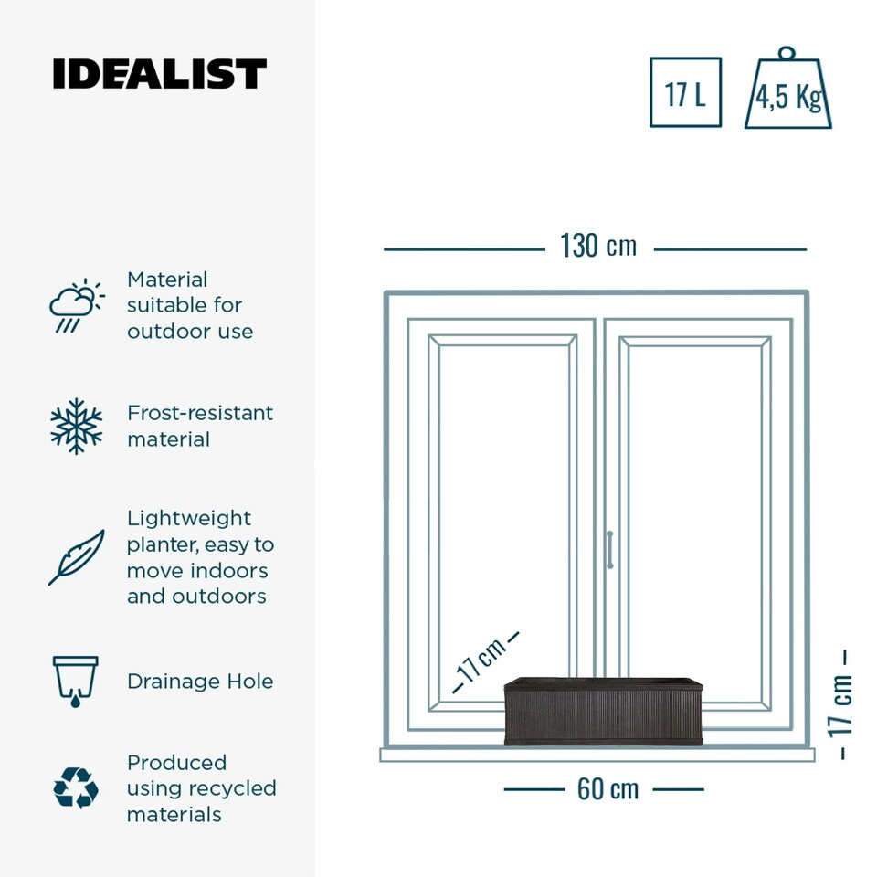 image 1 of Vertical Ribbed Vintage Style Faux Lead Window Box Garden Planter H17 L60 W17 cm, 17 ltrs Cap.