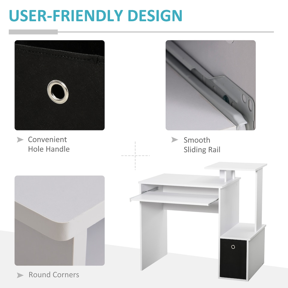 image 1 of HOMCOM Computer Desk with Sliding Keyboard Tray Storage Drawer Shelf White