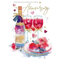 Words 'n' Wishes Congratulations on Your Anniversary Card, Champagne Celebrations, Multi-Coloured 19.7 x 15.2 cms
