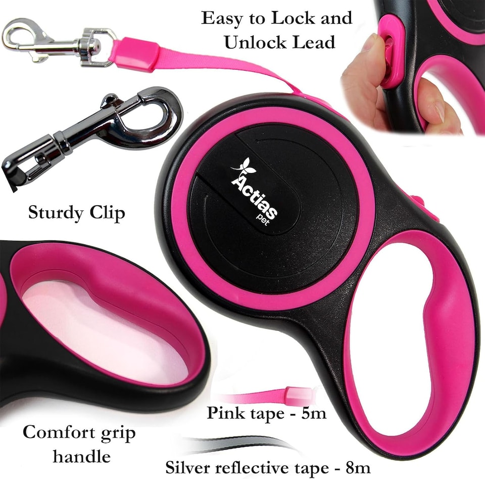 image 1 of Actiaspet Retractable Dog Lead Training Pet Leash 5m Max 50kgs Extendable (Pink)