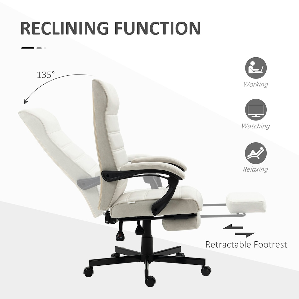image 1 of Vinsetto High-Back Home Office Chair with Adjustable Height and Footrest, White