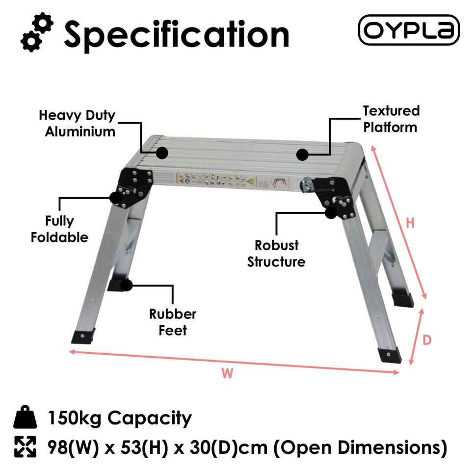 image 1 of 150kg Folding Aluminium Work Platform Step Up Bench Ladder EN131 | Silver