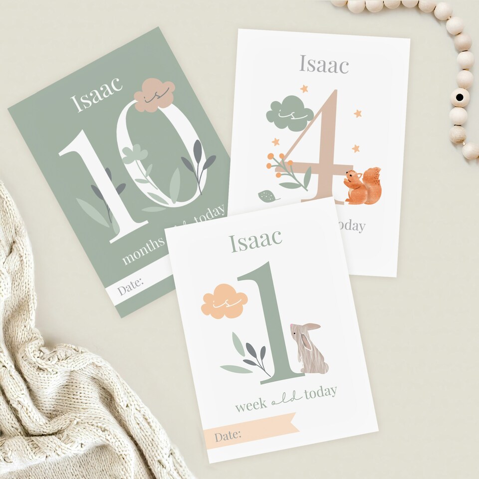 image 1 of Personalised Woodland Animals Baby Milestone Cards