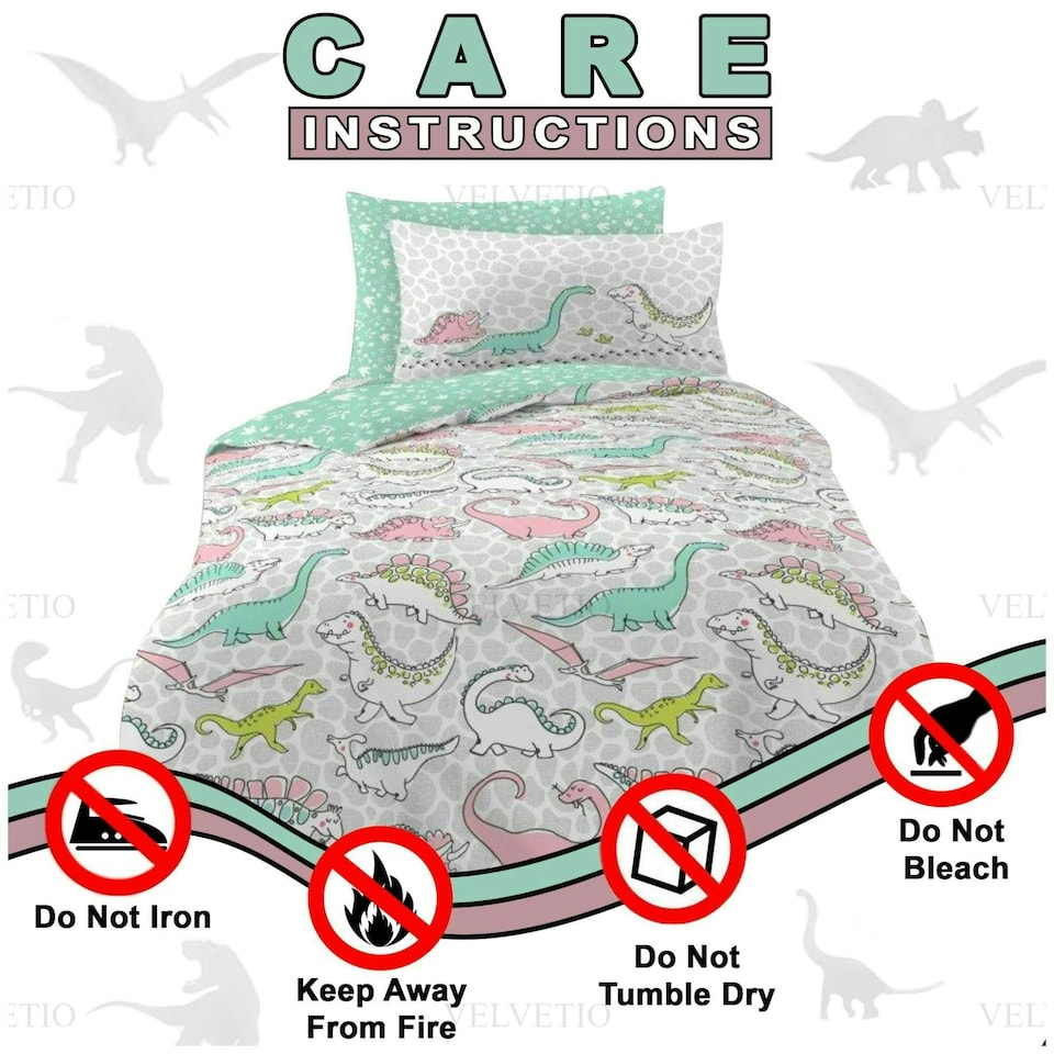 image 1 of VELVETIO Kids Dinosaur Doodle Duvet Cover Set Soft Reversible Beddings Multi | Single