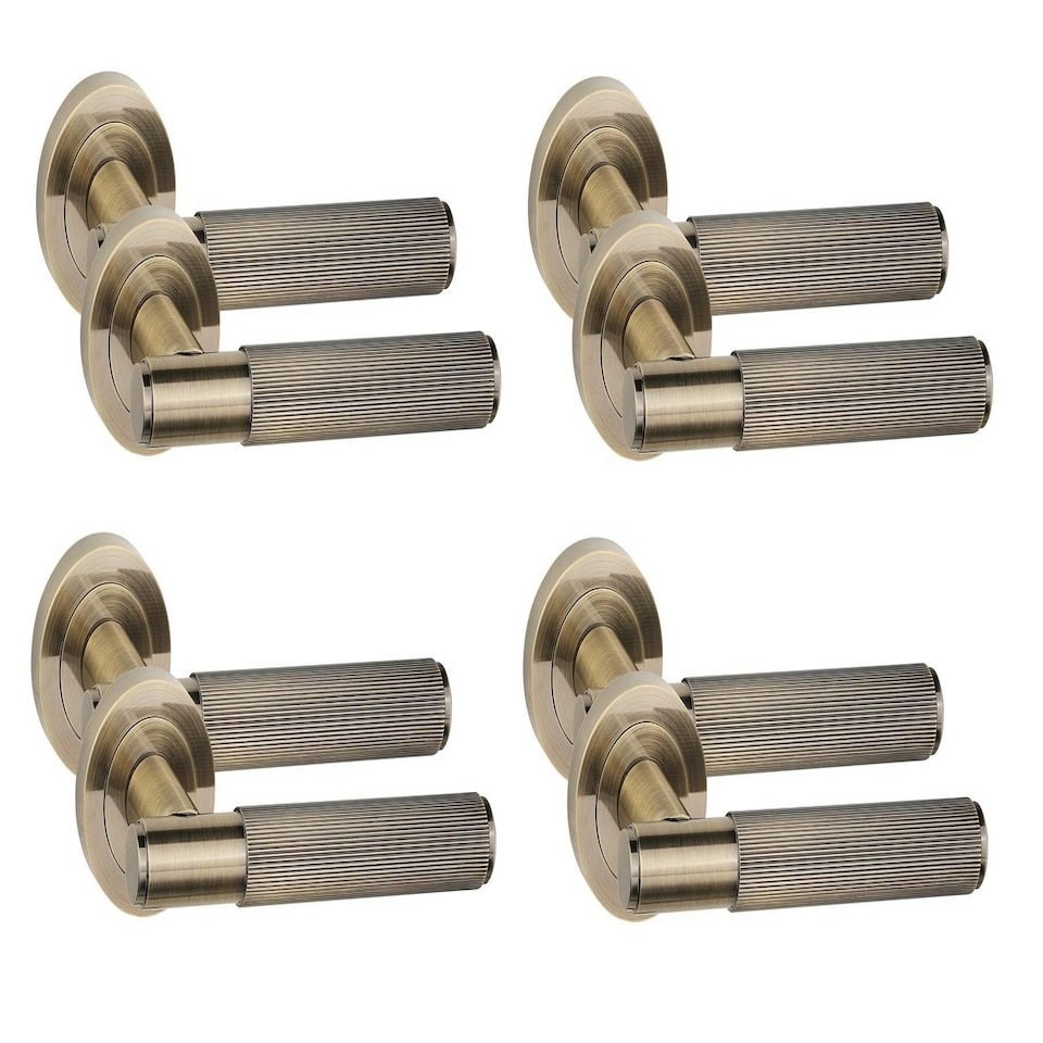 image 1 of Golden Grace 4 Pair Straight T-Bar Linear Door Handles in Antique Brass Finish Bronze