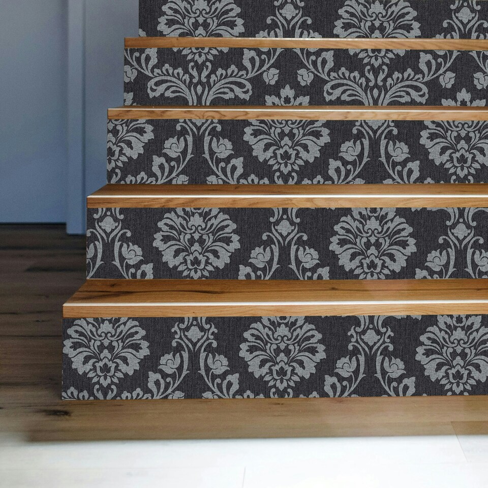 image 1 of Transform Peel & Stick Small Damask Black Self-Adhesive Wallpaper Black | Grey