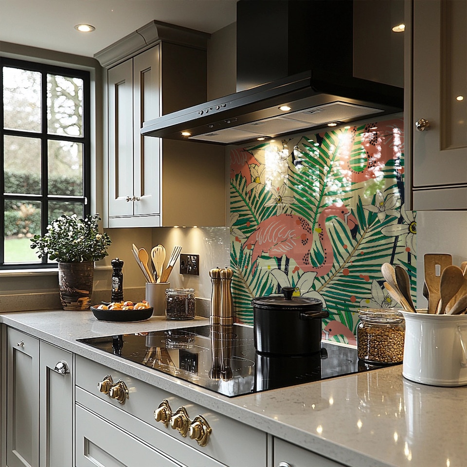image 1 of Palm leaves Designer Splash Back | White