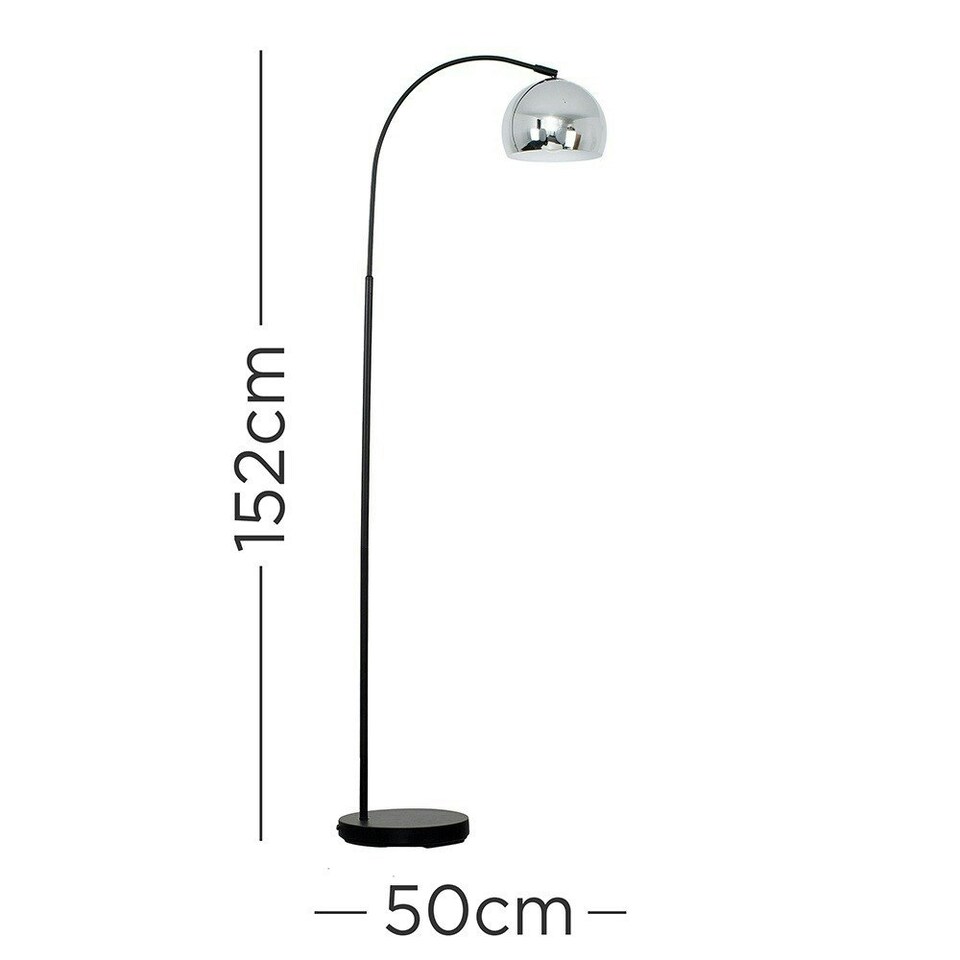image 1 of ValueLights Curva Gloss Black Floor Lamp with Silver Dome Shade and LED Bulb