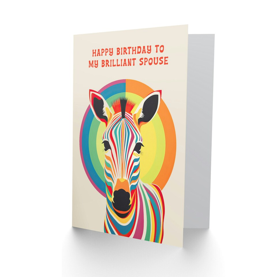 image 1 of My Brilliant Spouse Rainbow Stripes Zebra Birthday Card