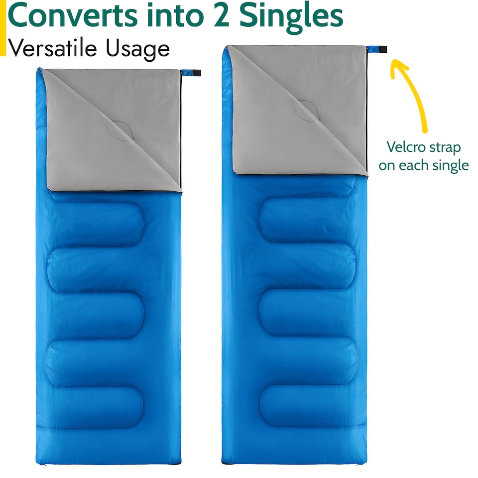 image 1 of Double Sleeping Bag 2 Season Envelope Outdoor Camping Queen Size 250gsm Trail | Blue | Double | 1