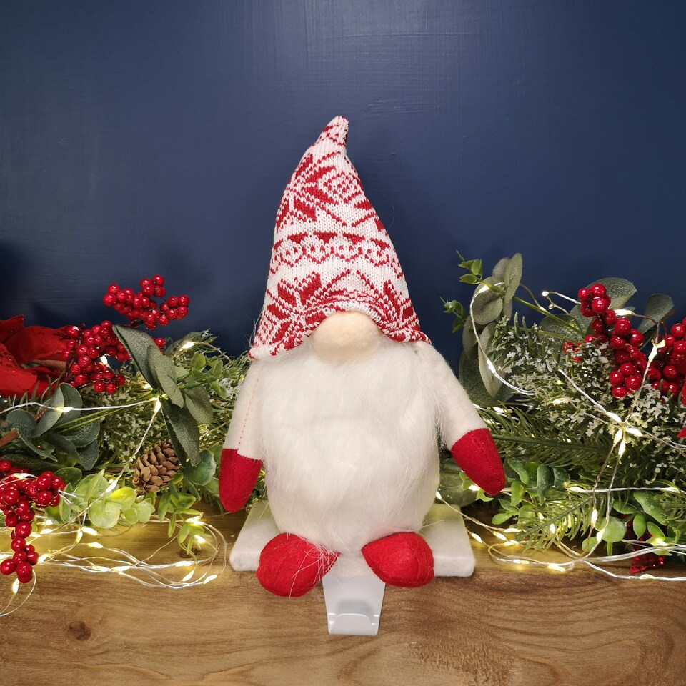 image 1 of 30cm Plush Gnome Gonk Christmas Stocking Holder Decoration with White Body