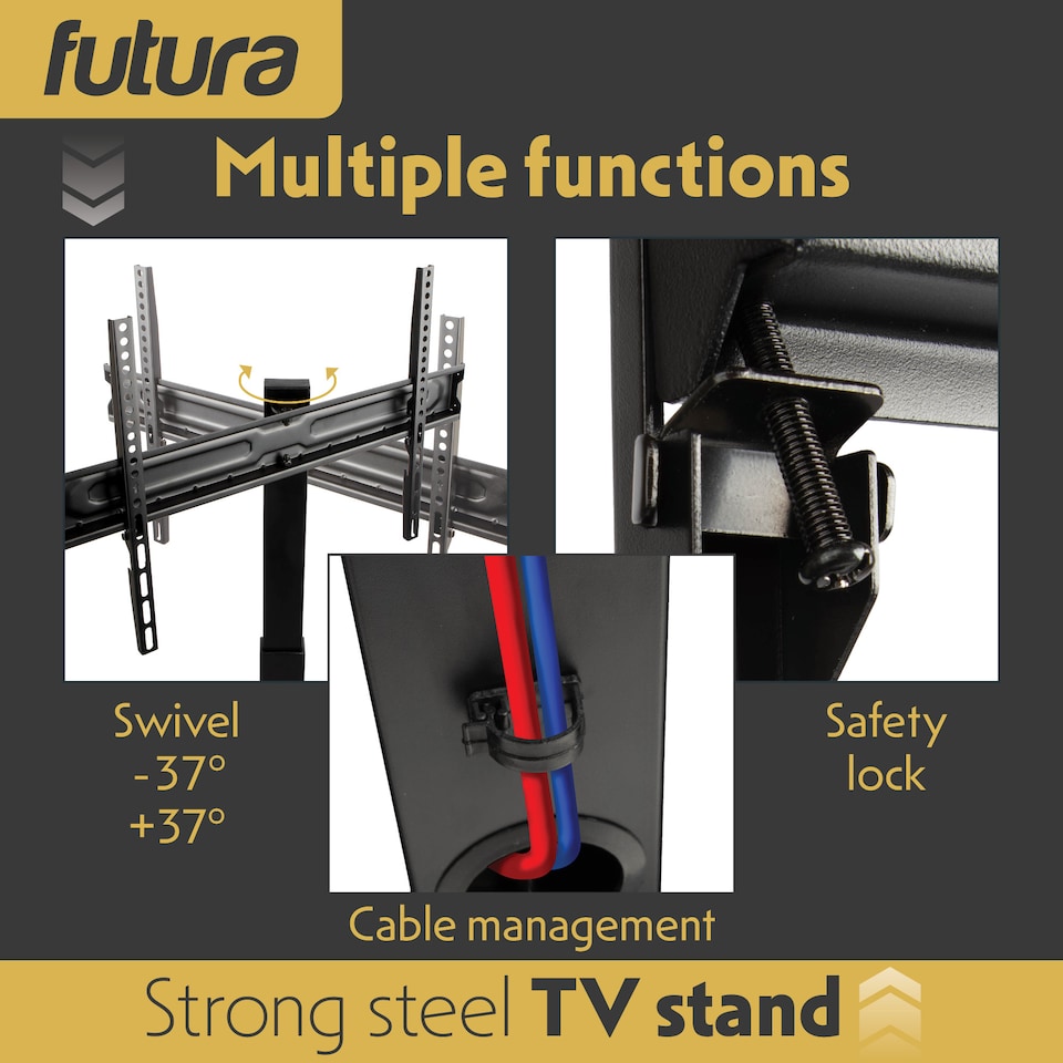 image 1 of Futura 30 to 75 Inch Universal TV Floor Stand Swivel Height Adjustable 40kg Load Black