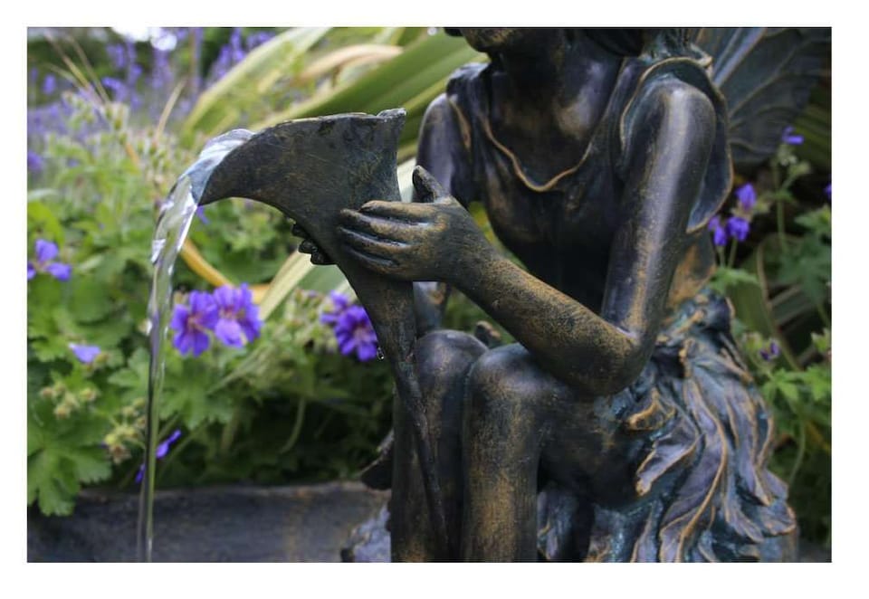 image 1 of Fairy on a Clam Shell Mains Powered Garden Patio Outdoor Water Feature Fountain H78cm