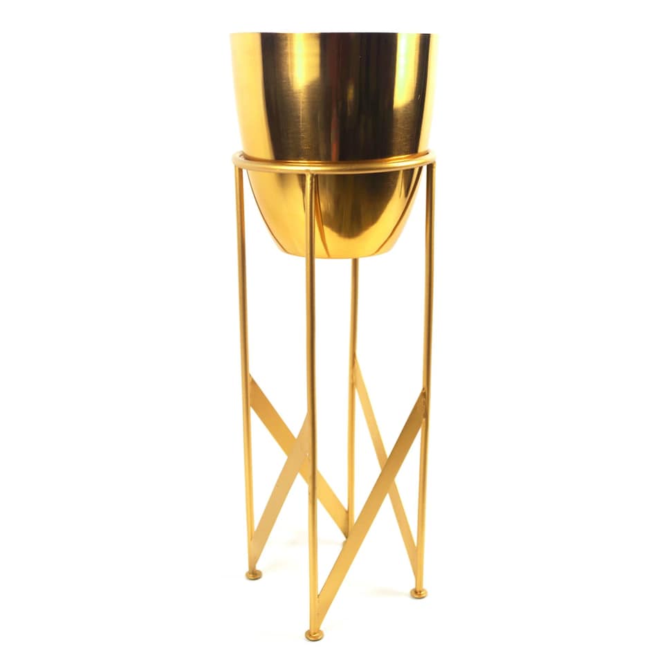 image 1 of 90cm Gold Planter with Artificial Yukka Plant