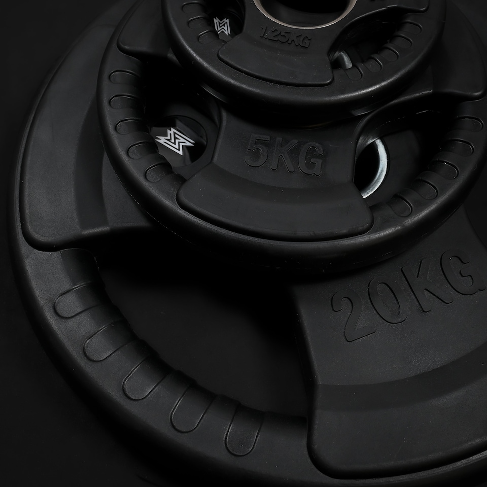 image 1 of GYMSETS Tri Grip Olympic Weight Plates-(2x 2.5kg(5kg)/With 7ft Barbell+Clips)