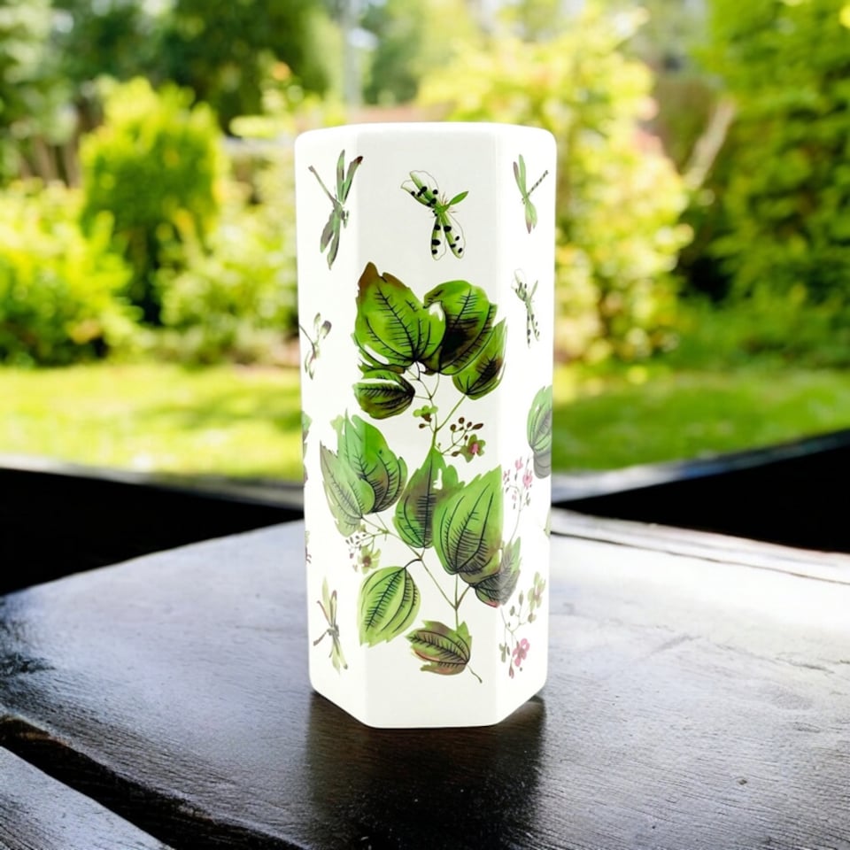 image 1 of 18 Inch Hexagonal Dragonflies and Green Leaves Design Umbrella Stand - L20 x W20 x H46 cm