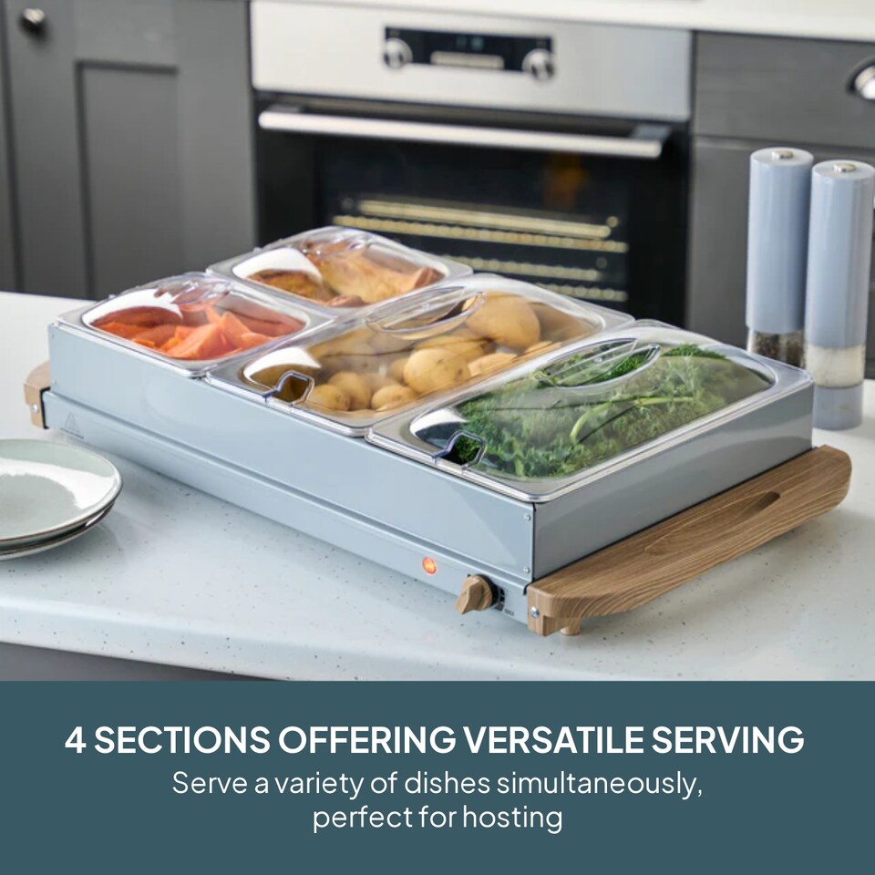 image 1 of Cooks Professional 4-Section Buffet Warmer 7.2L with Hotplate Function | Grey | Nordic Grey