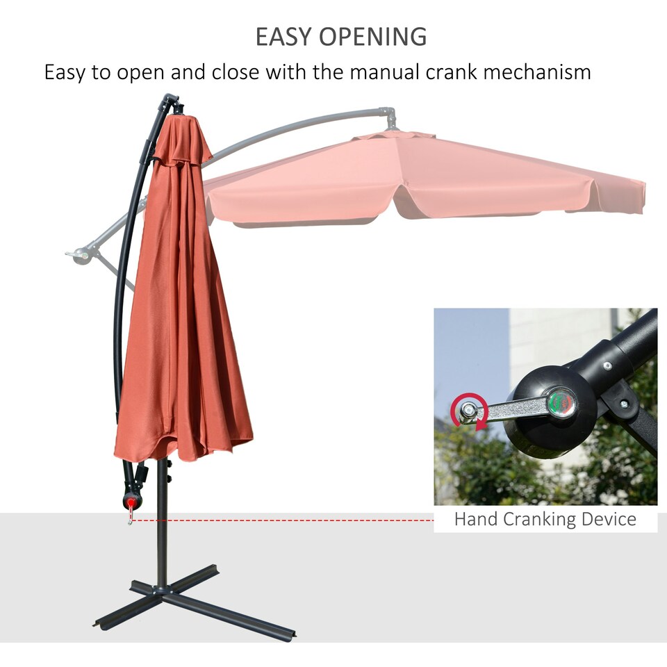 image 1 of Outsunny 2.7m Garden Cantilever Banana Parasol Sun Shade w/ Crank, Wine Red