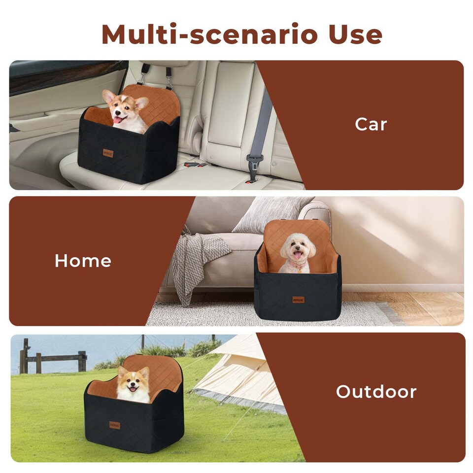 image 1 of Skylos Brown Dog Booster Car Seat Portable Puppy Travel Carrier Bed for Pet | Brown | Brown | One Size