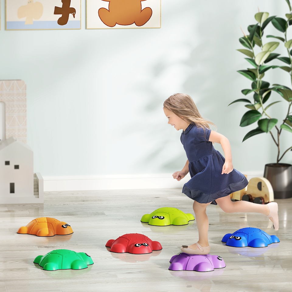 image 1 of AIYAPLAY 6PCs Kids Stepping Stones, Turtle-Shaped Stackable Balance Stones