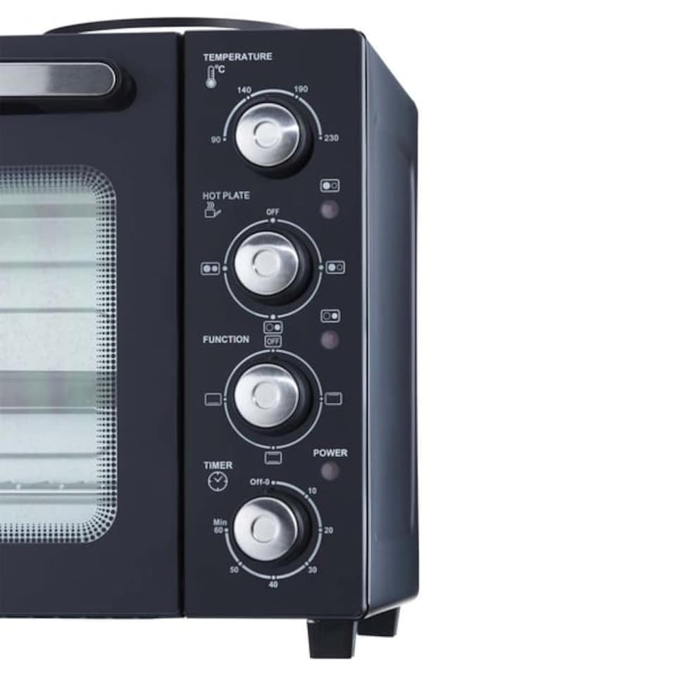 image 1 of Cooks Professional 34L Mini Oven with 2 Hobs - Electric Multifunction Countertop Cooker | Black | Black & Silver