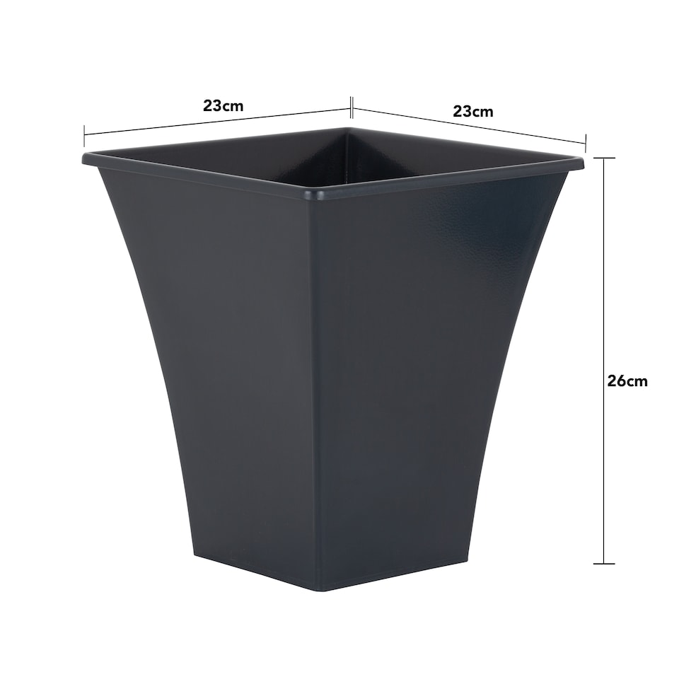 image 1 of Wham Metallica 4 x 23cm Square Plastic Garden Planters | Black | Slate