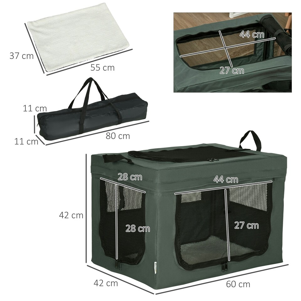 image 1 of PawHut 60cm Soft Side Pet Carrier w/ Cushion, for Miniature Dogs - Grey