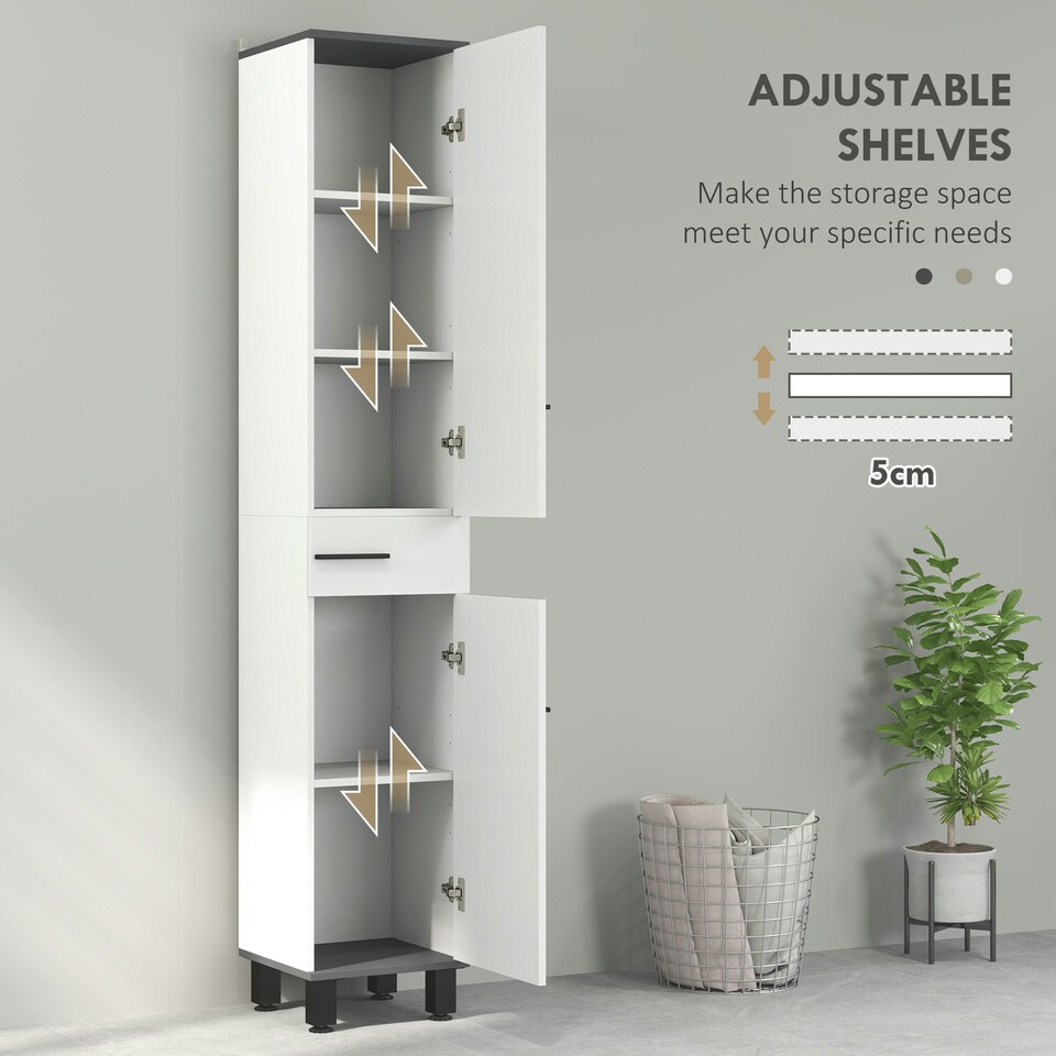 image 1 of HOMCOM Bathroom Cabinet with Adjustable Shelves, Double Doors and Drawer