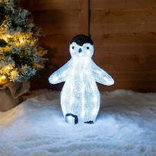 ValueLights Christmas Penguin White Illuminated Decoration and Integrated LED 1W Cool White Bulb