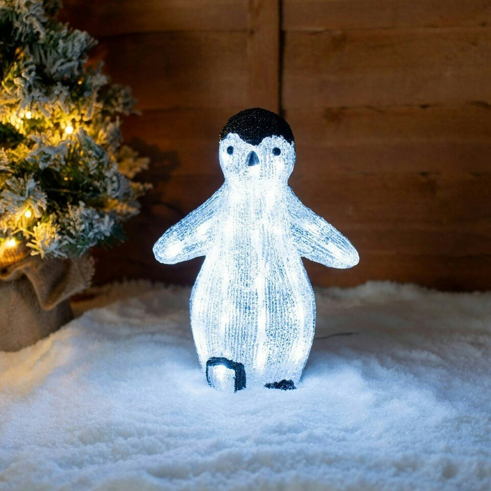 image 1 of ValueLights Christmas Penguin White Illuminated Decoration and Integrated LED 1W Cool White Bulb