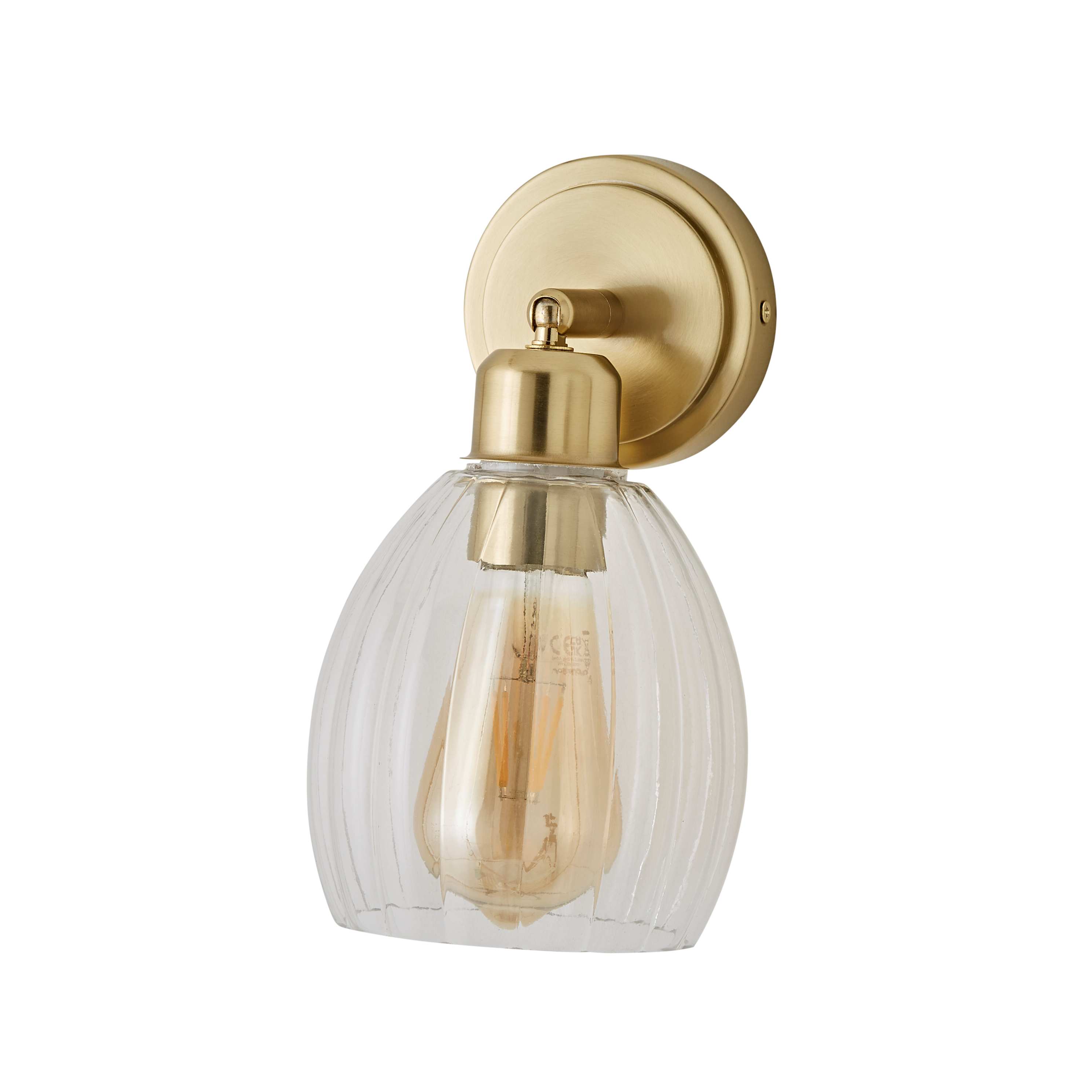 ValueLights Cheltenham Ribbed Glass Dome Adjustable Spotlight Wall Light in Gold