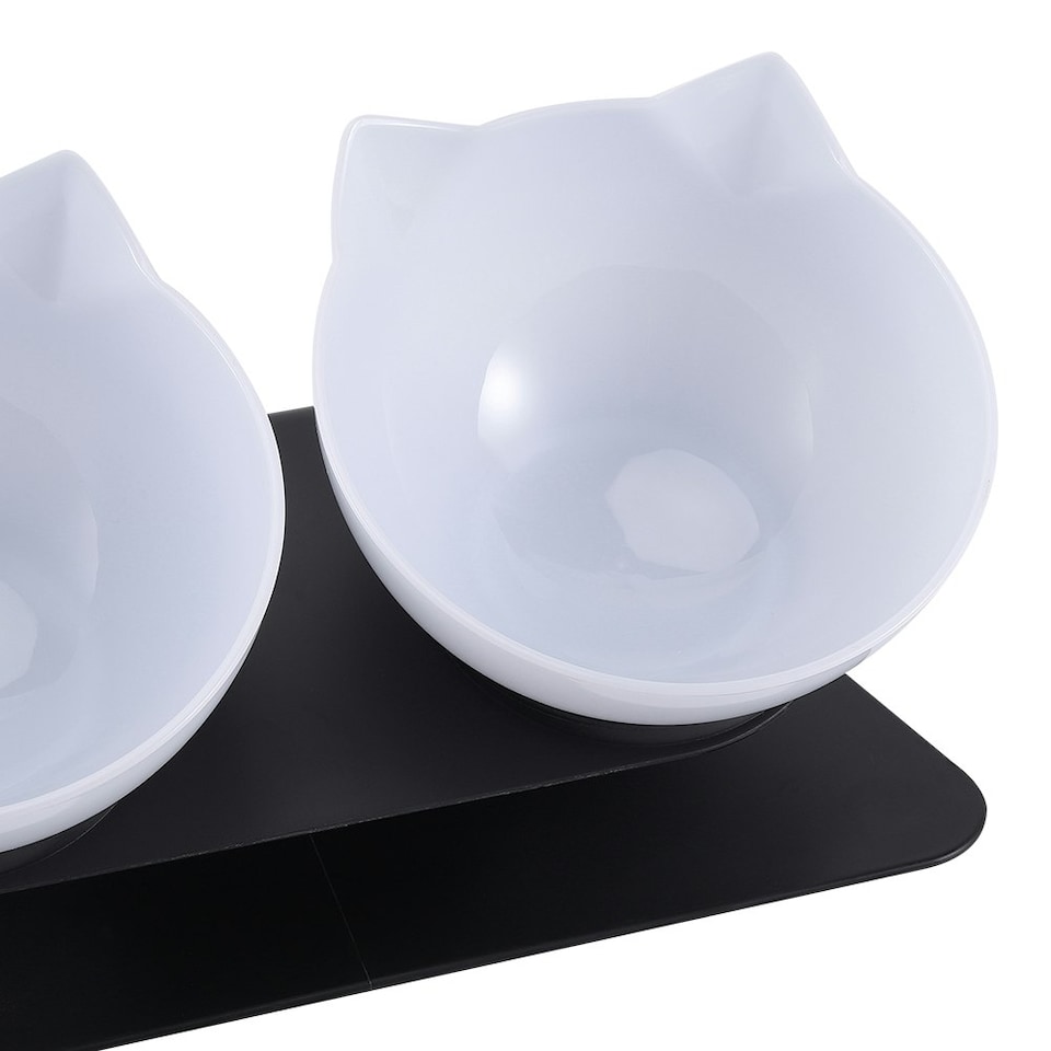image 1 of Living and Home 15° Tilted Elevated Feeder with Double Cat Bowls, White | Multi