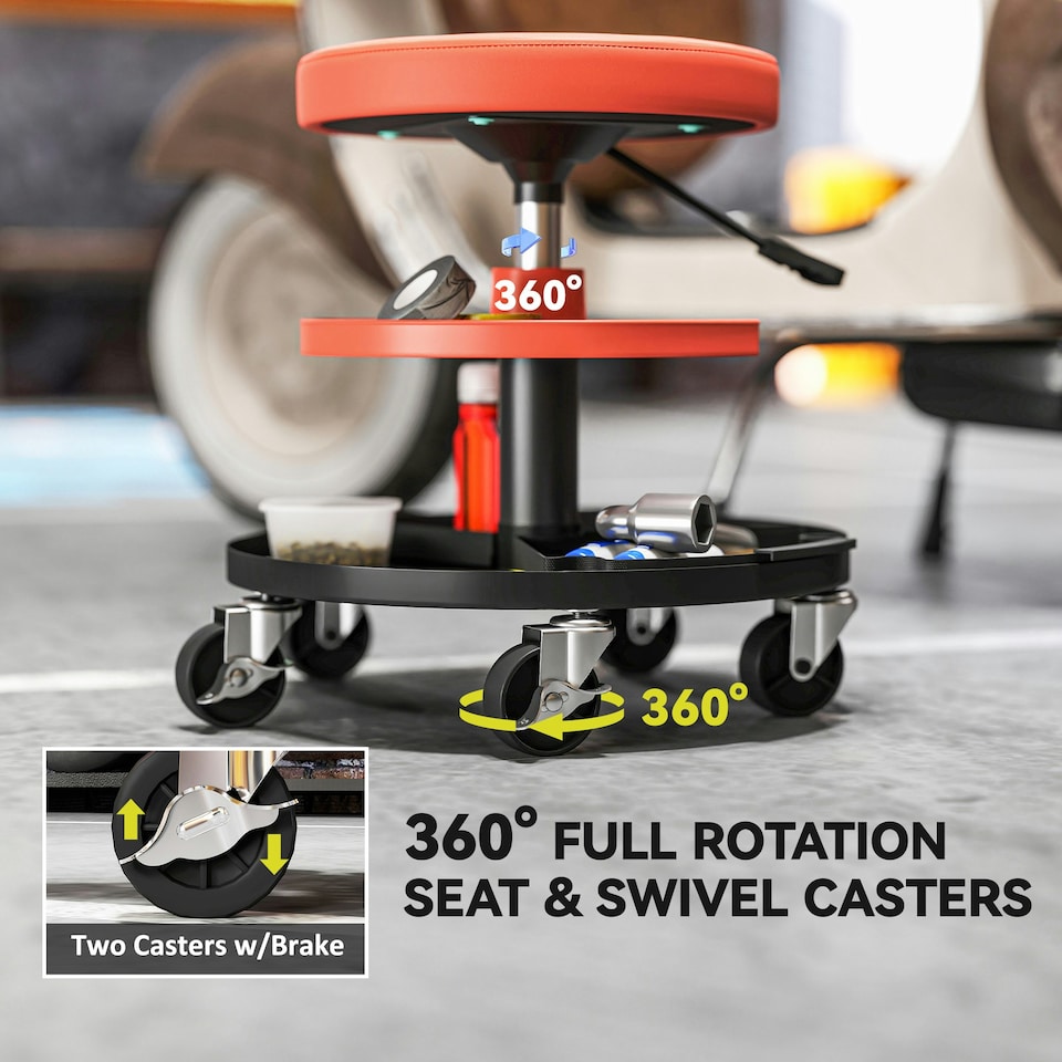 image 1 of HOMCOM Rolling Mechanic Stool, 135kg Capacity Workshop Stool, Yellow | Yellow