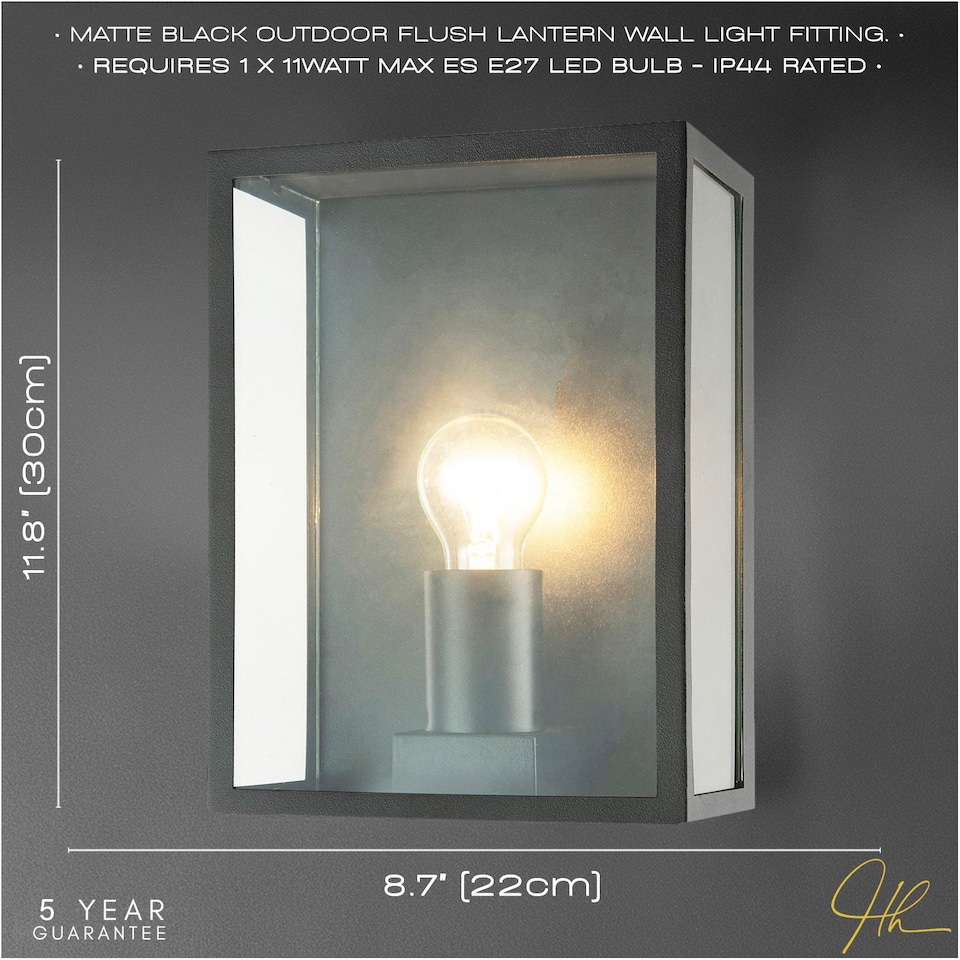 image 1 of Modern Exterior Flush Wall Light Lantern in Matte Black with Clear Glass Panels | Black | Black | 1