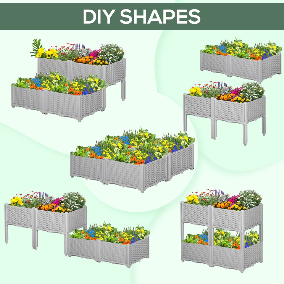 image 1 of Outsunny 4-pieces Elevated Flower Bed Vegetable Herb Planter Plastic, Grey