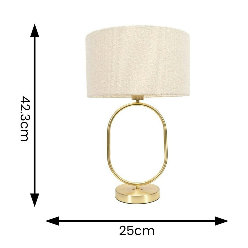 image 1 of ValueLights Antonia Cream Boucle Drum Shade Brushed Gold Oval Table Lamp with LED Bulb Gold
