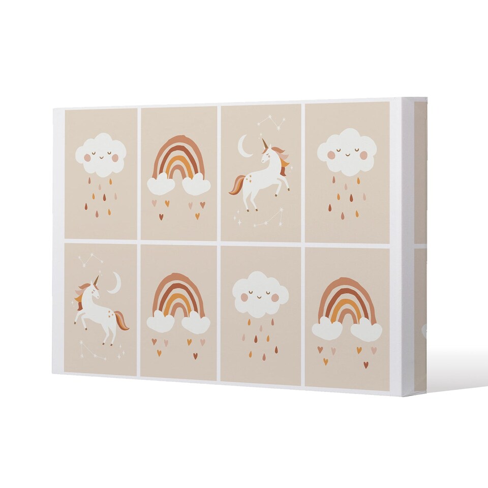 Cute Hand Drawn Unicorn, Rainbow and Cloud (Canvas Print) / 31 x 41 x 4cm | Multi