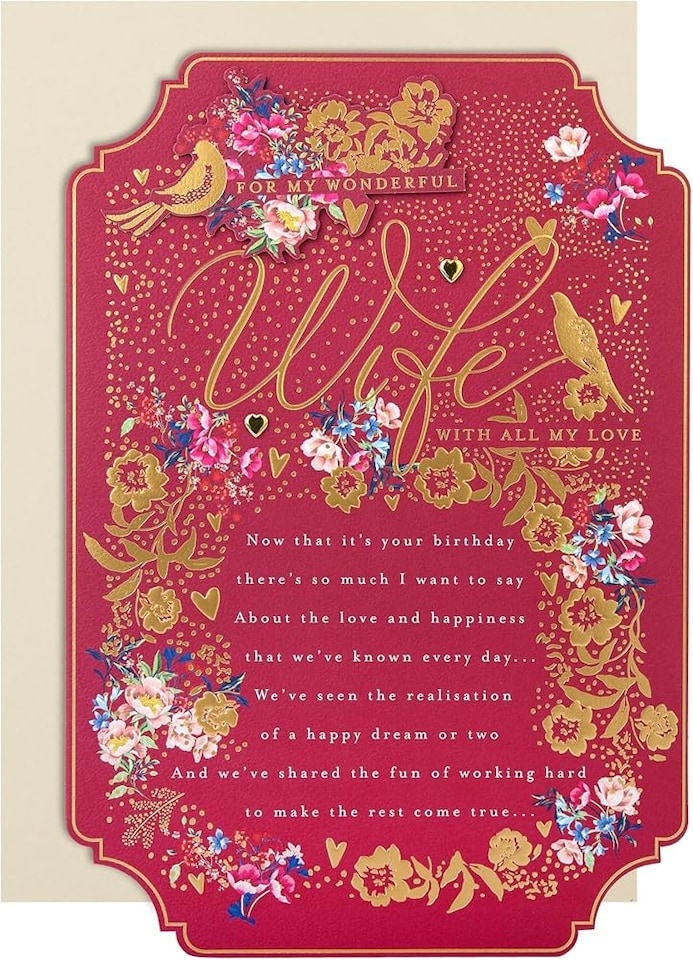 image 1 of Pink Traditional Floral Design with Heartfelt Verse Wife Birthday Card