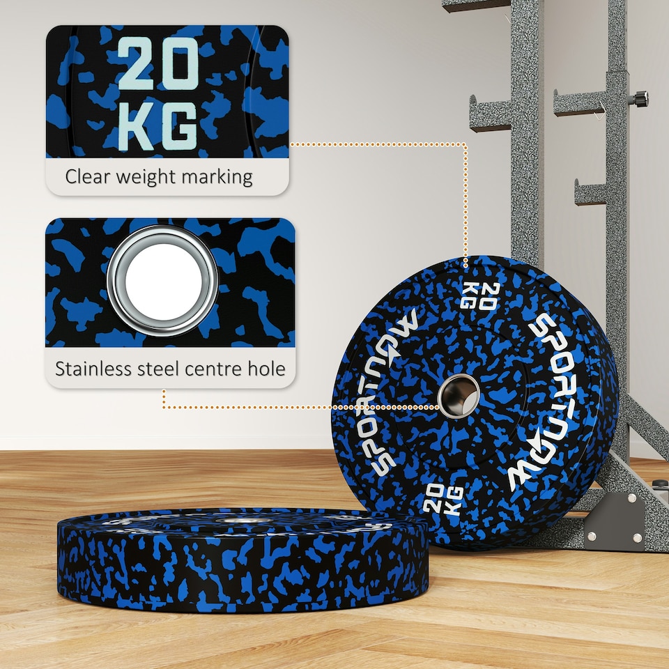 image 1 of SPORTNOW Olympic Weight Plates with 5cm Holes, for Weight Lifting, 2 x 20kg