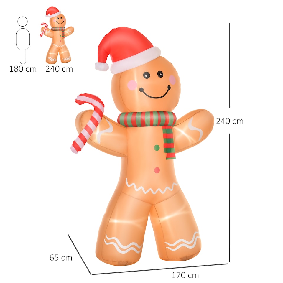 image 1 of HOMCOM 8ft Christmas Inflatable Gingerbread Man, Lighted Blow Up Yard Decor Indoor Outdoor Garden Lawn Party Prop