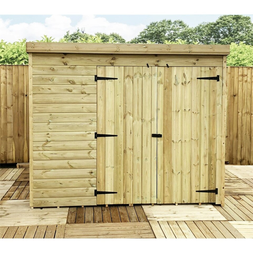 image 1 of 7 x 4 WINDOWLESS Garden Shed Pressure Treated T&G PENT Wooden Garden Shed + Double Doors (7' x 4' / 7ft x 4ft) (7x4)