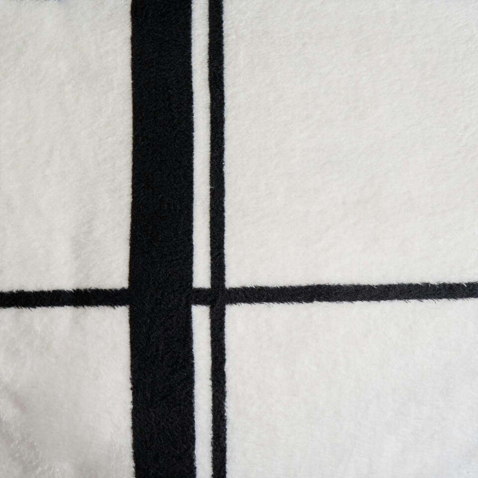 image 1 of OHS Oakley Grid Check Soft Teddy Fleece Duvet Cover and Pillowcase Bedding Set, Single - Natural/Black