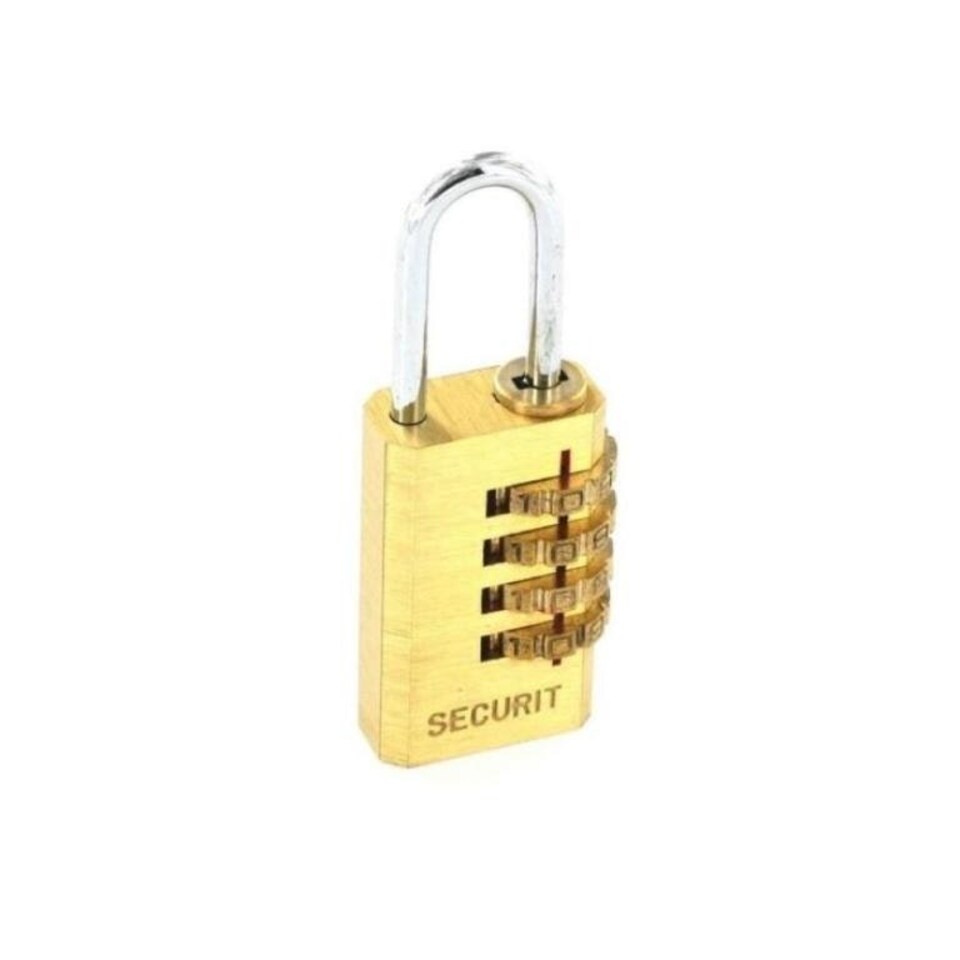 Securit Brass Combination Padlock - Gold/Silver - 20mm